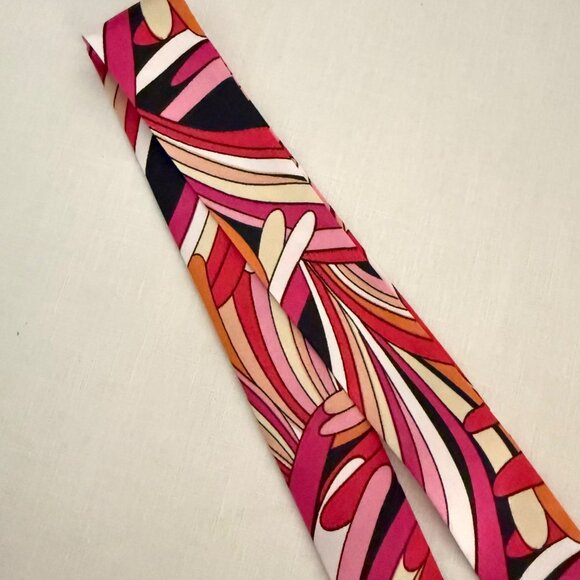 Pink Black Slim Scarf Size 34in Silk Abstract Neck Tie Bag Headband Hat Hair Bow - Picture 6 of 14